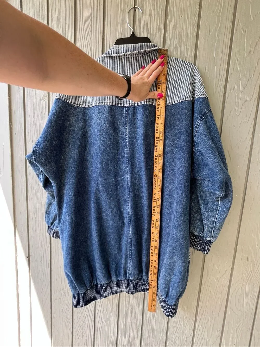 VTG 80s Denim Jacket M Railroad Stripe Oversized Slouchy Acid Wash USA